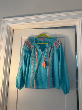Lilly Pulitzer Turquoise Top with Coral Embroidery